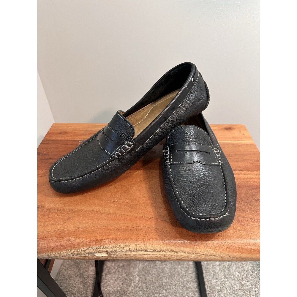 GH Bass Mens Monte Pebble Grain Black Leather Driving Moccasins Loafers 11 GUC - Picture 2 of 8
